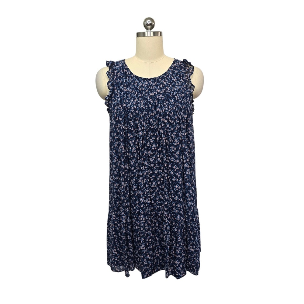 Joie Navy Floral Ruffle Sleeve Keyhole‎ Neck Dress Womens Size XS Silk Summer